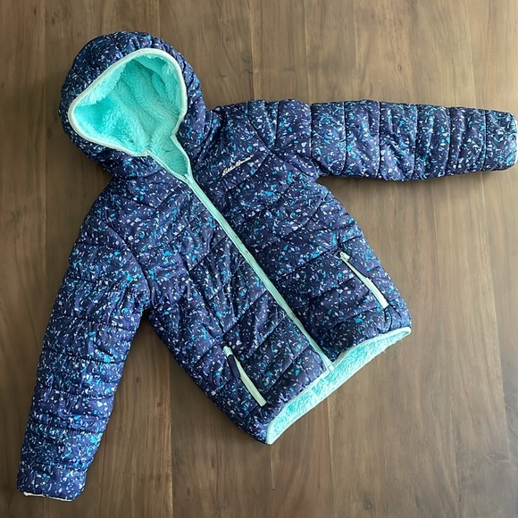 Eddie Bauer Girls reversible fleece puffer size 8/ medium - Picture 5 of 13